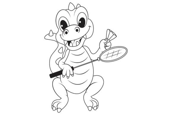 A Green Dinosaur Play Badminton