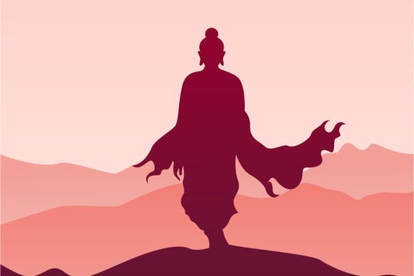 Buddha in Standing Pose Silhouette Vector Art for Creative Projects