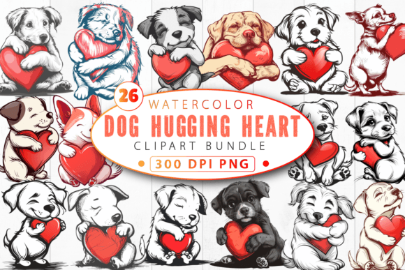 Dog Hugging Heart Sublimation Clipart Bundle