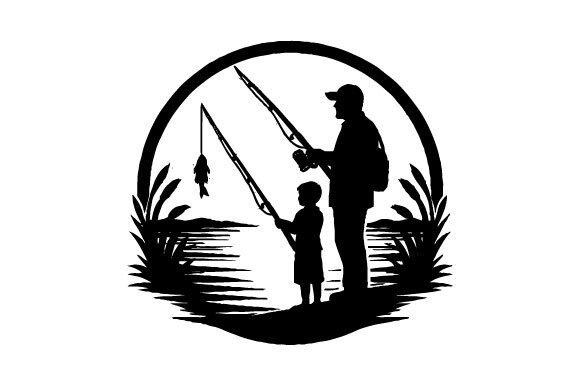 Free Dad and Son Fishing Vector