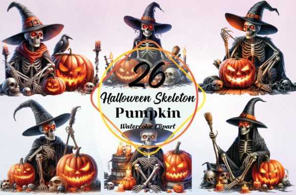 Halloween Skeleton Pumpkin Clipart