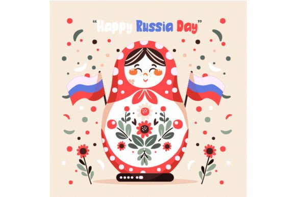 Hand Drawn Russia Day Illustration: A Unique Creative Asset