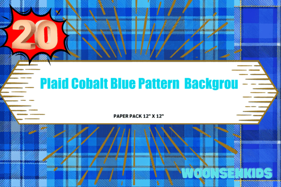 New Plaid Cobalt Blue Pattern Background Watercolor PNG KDP Digital Paper