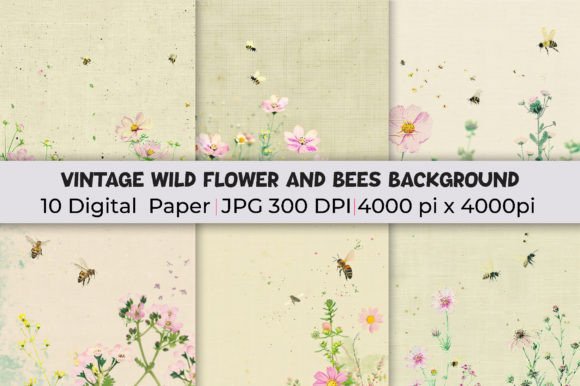 Vintage Wild Flower and Bees Background: Elevate Your Designs with Timeless Elegance
