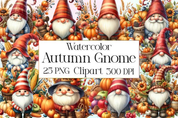 Watercolor Autumn Gnome Clipart for Cozy Branding