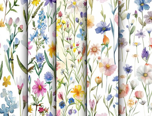 Watercolor Spring Wildflower Background and Floral Pattern Set: A Creative Resource for Designers and Artists